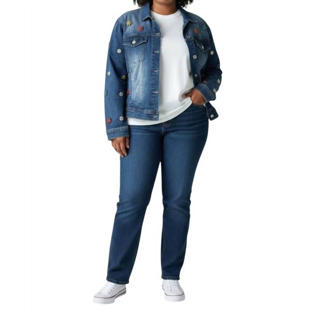 NEW CURATED BASICS back to cool jeweled denim jacket in blue